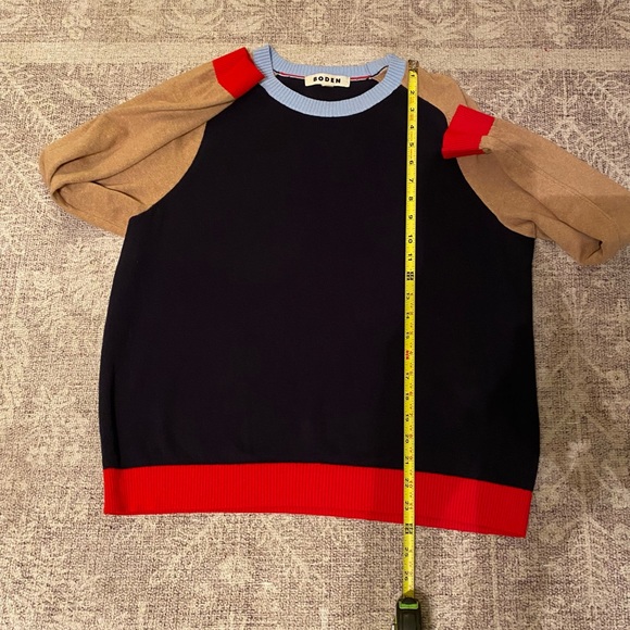 Boden Meg Saddle Sleeve Sweater Blue/Brown/Red Size M Cotton & Cashmere - Picture 5 of 6